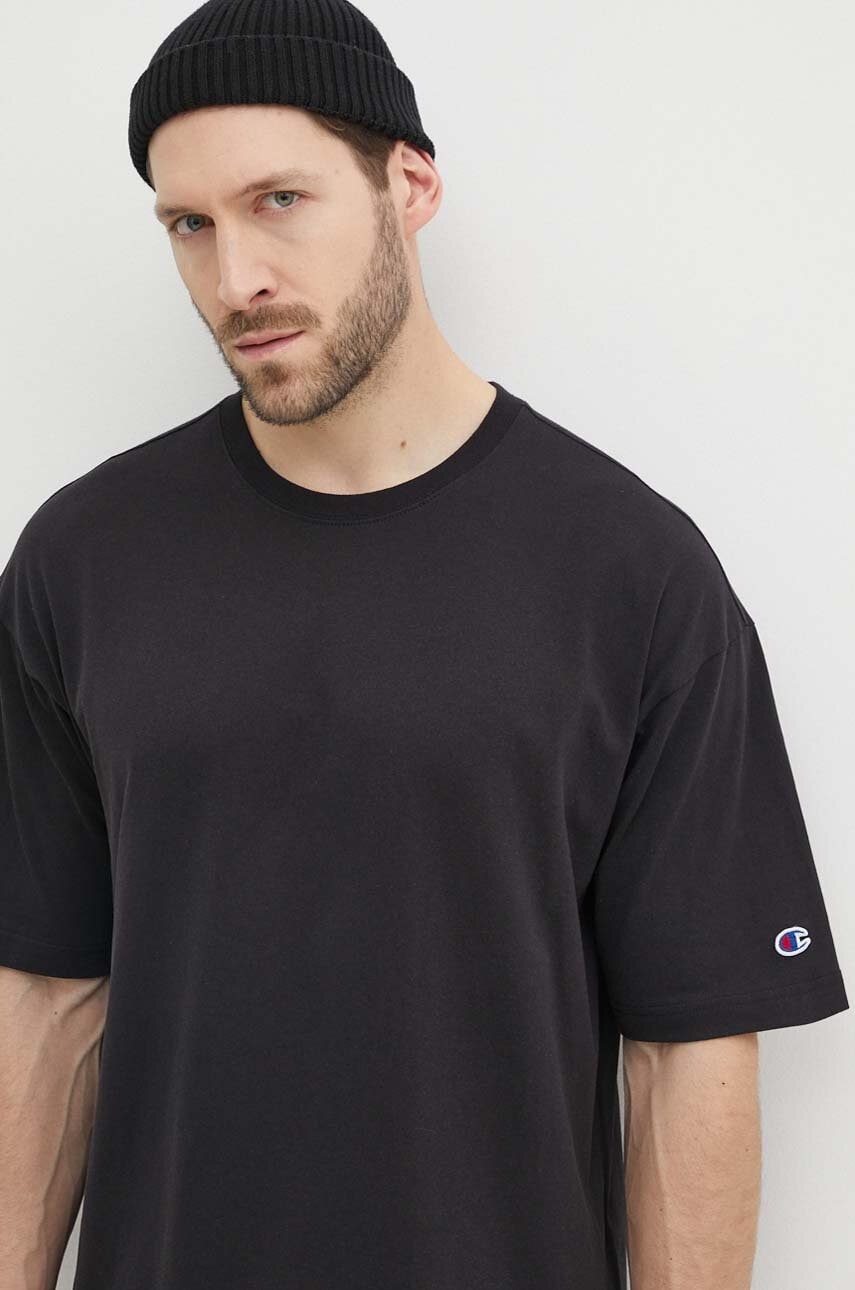 Champion tricou din bumbac barbati, culoarea negru, neted, 220017 Champion tricou din bumbac barbati, culoarea negru, neted, 220017