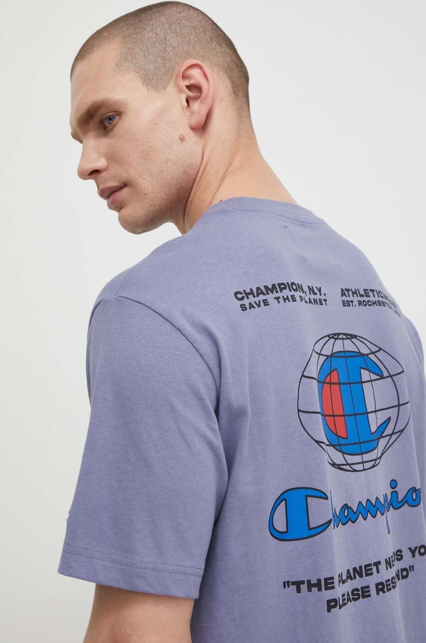 Champion tricou din bumbac bărbați, culoarea violet, cu imprimeu 219788