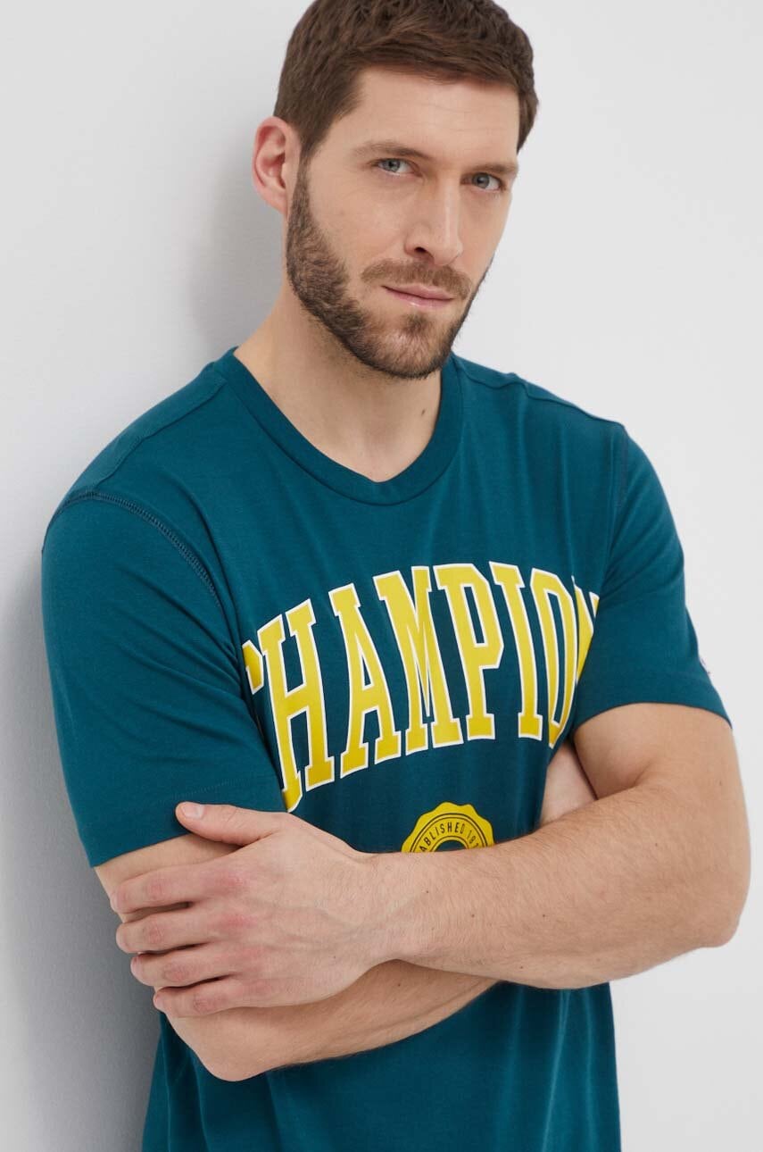 Champion tricou din bumbac barbati, culoarea verde, cu imprimeu, 219852 Champion tricou din bumbac barbati, culoarea verde, cu imprimeu, 219852