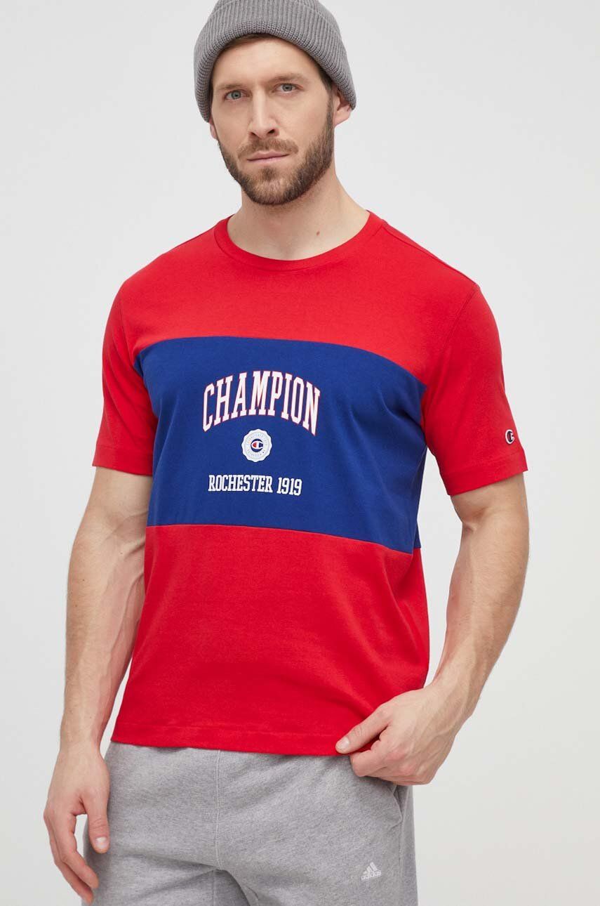 Champion tricou din bumbac barbati, culoarea rosu, cu imprimeu, 219853