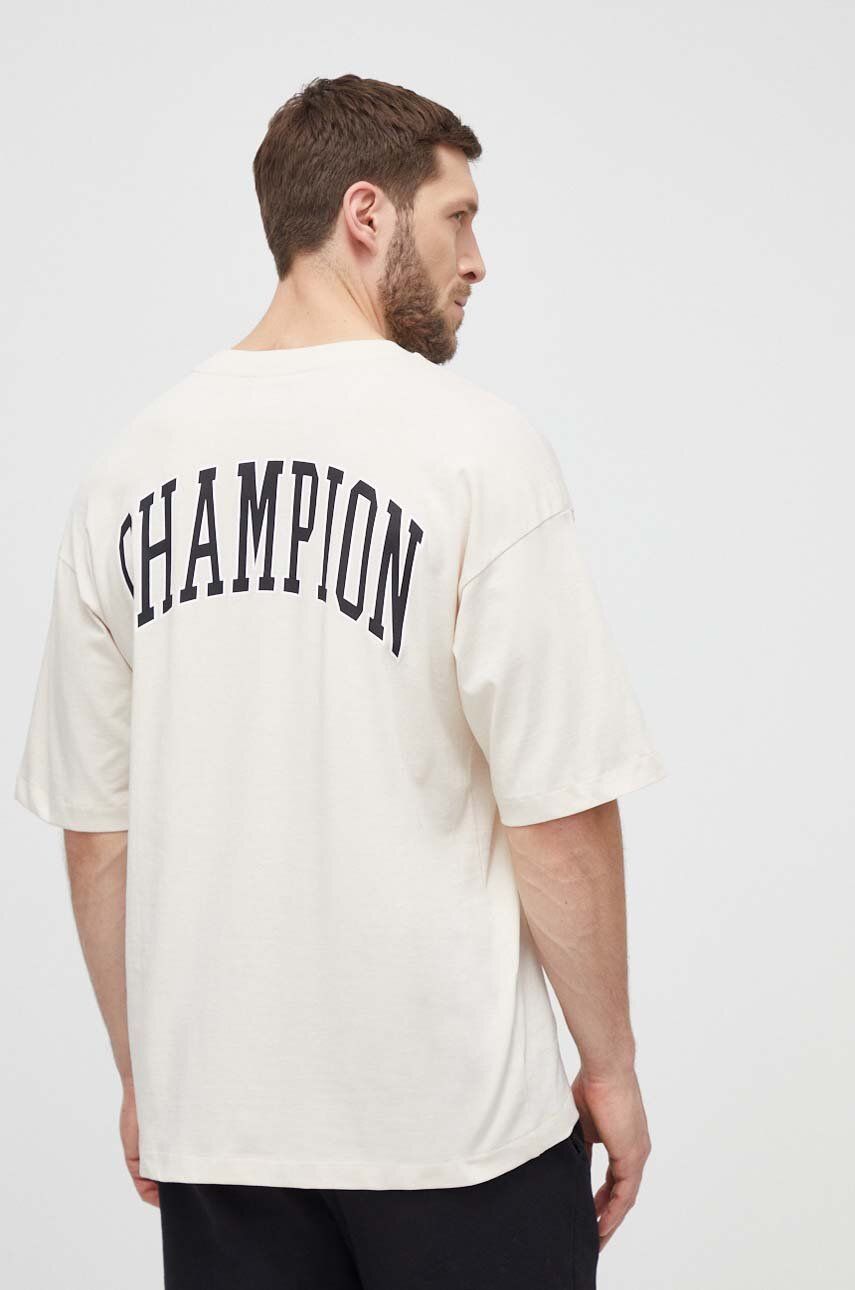 Champion tricou din bumbac barbati, culoarea bej, cu imprime