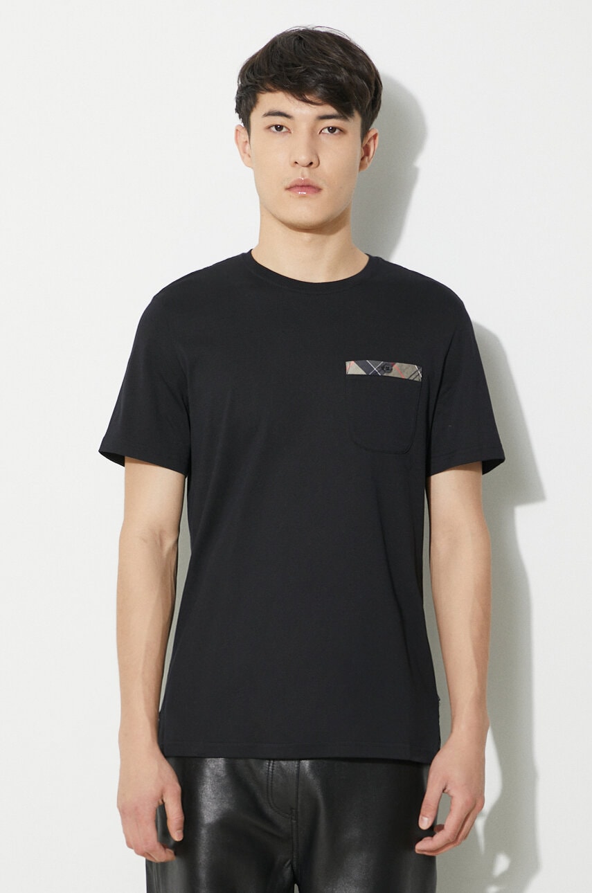 Barbour tricou din bumbac Durness Pocket Tee barbati, culoarea negru, neted, MTS0682 Barbour tricou din bumbac Durness Pocket Tee barbati, culoarea negru, neted, MTS0682