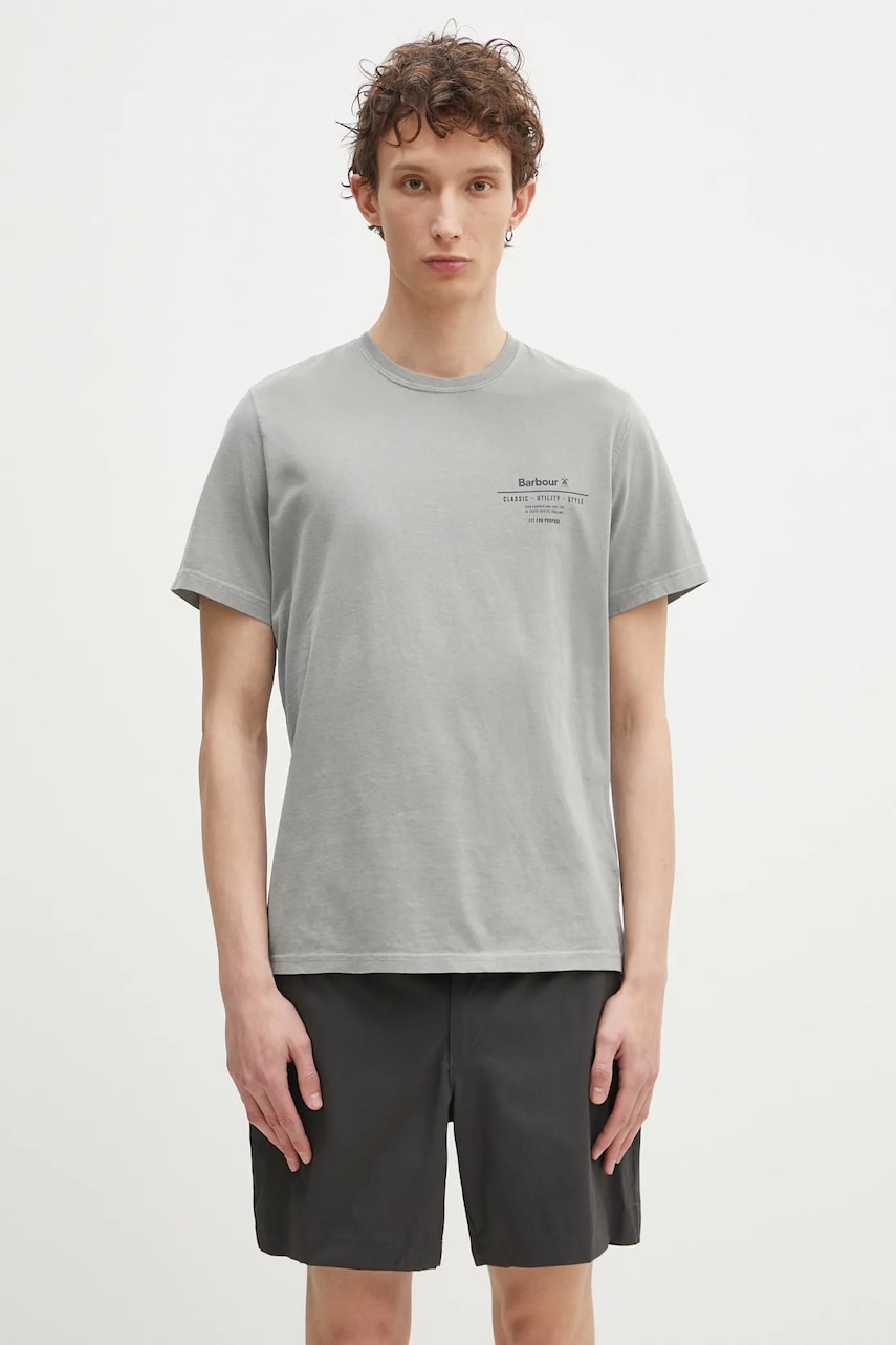 Barbour tricou din bumbac Hickling Tee bărbați, culoarea gri, cu imprimeu, MTS1269 Barbour tricou din bumbac Hickling Tee bărbați, culoarea gri, cu imprimeu, MTS1269