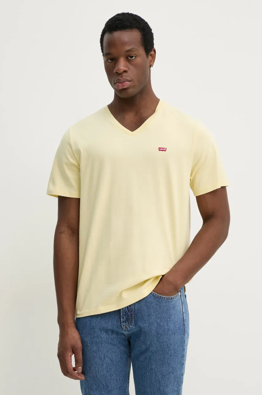 Levi's tricou din bumbac barbati, culoarea galben, neted