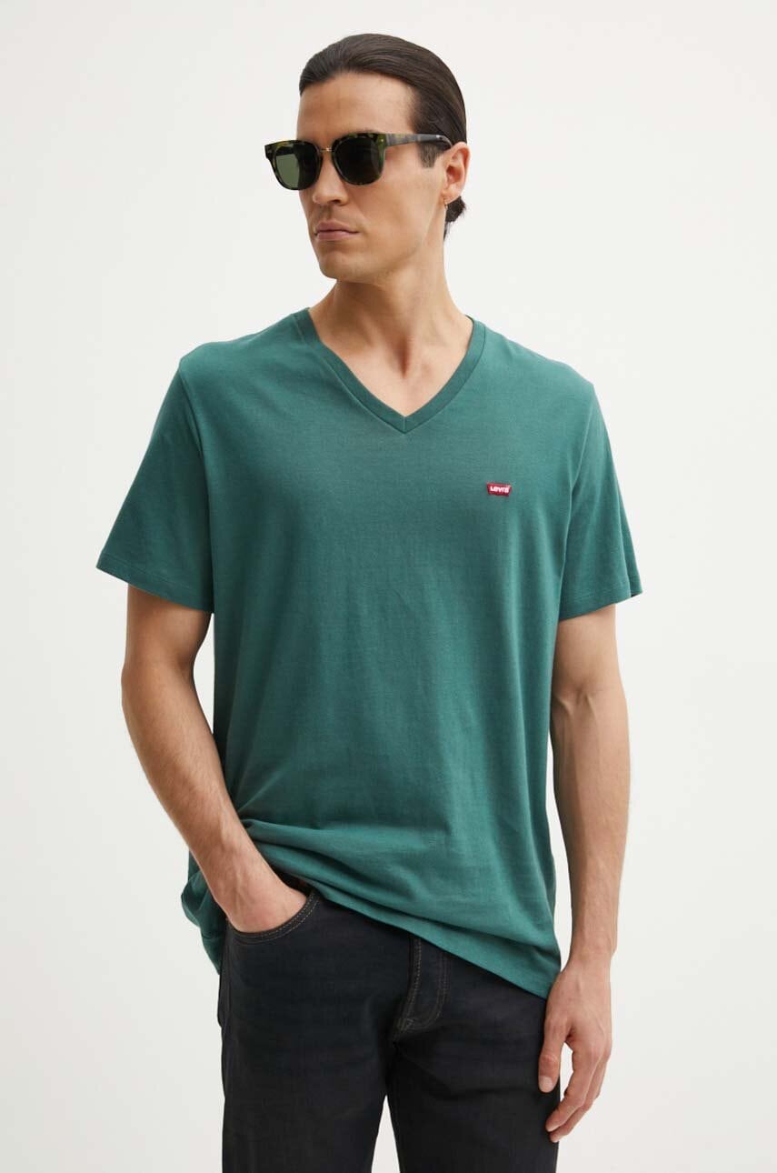 Levi's tricou din bumbac barbati, culoarea verde, neted Levi's tricou din bumbac barbati, culoarea verde, neted