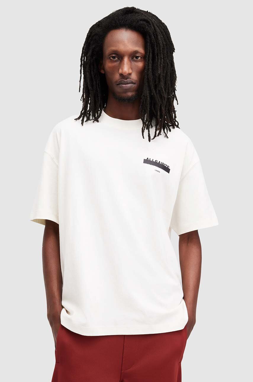 AllSaints tricou din bumbac REDACT barbati, culoarea alb, cu imprimeu