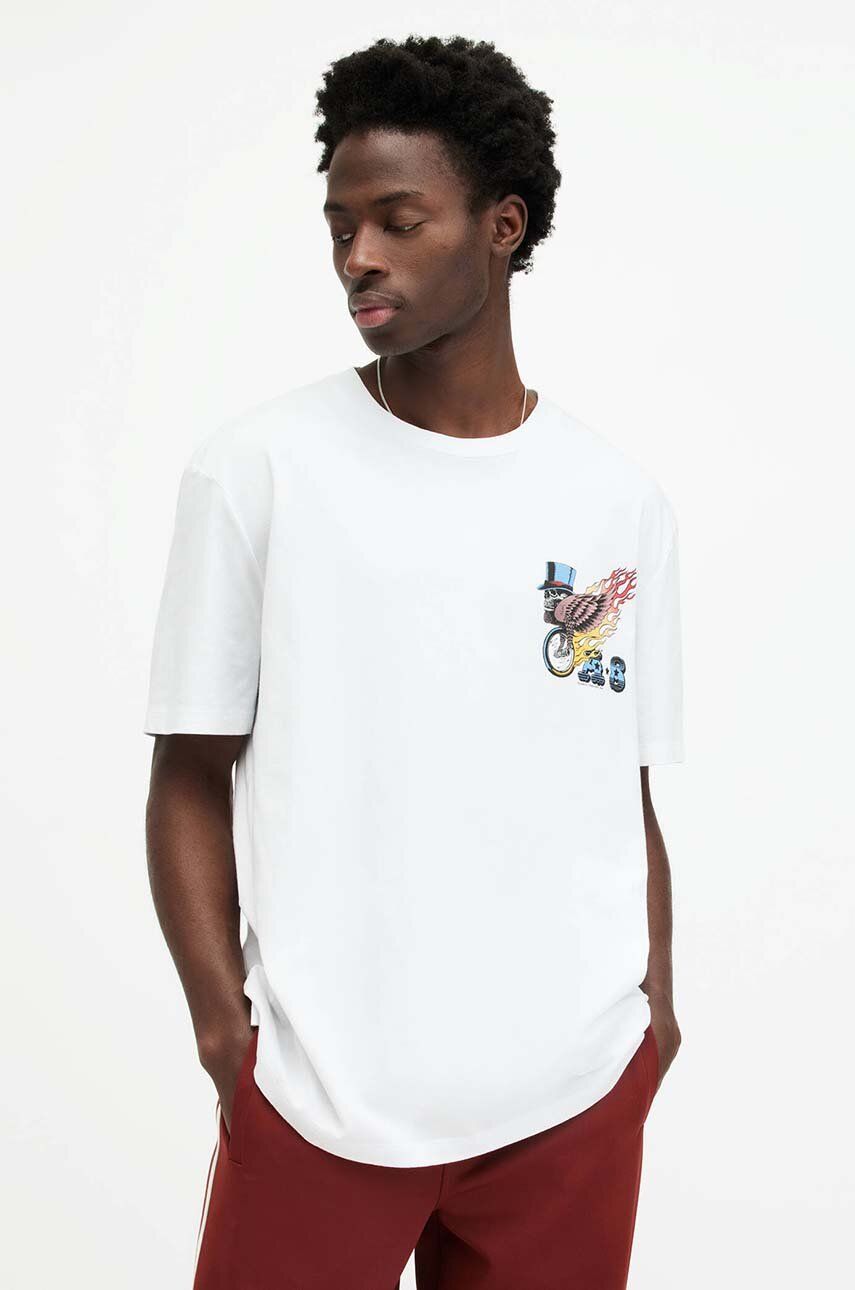 AllSaints tricou din bumbac ROLLER barbati, culoarea alb, cu imprimeu