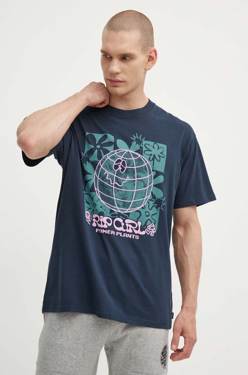 

Памучна тениска Rip Curl в тъмносиньо с принт, Тъмносин