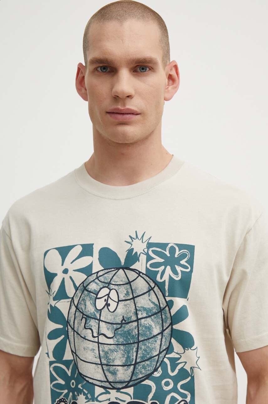 Rip Curl tricou din bumbac barbati, culoarea bej, cu imprimeu