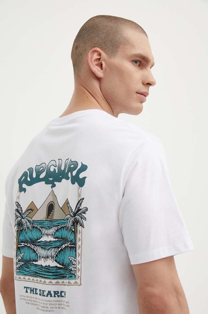 

Памучна тениска Rip Curl в бяло с принт, Бял