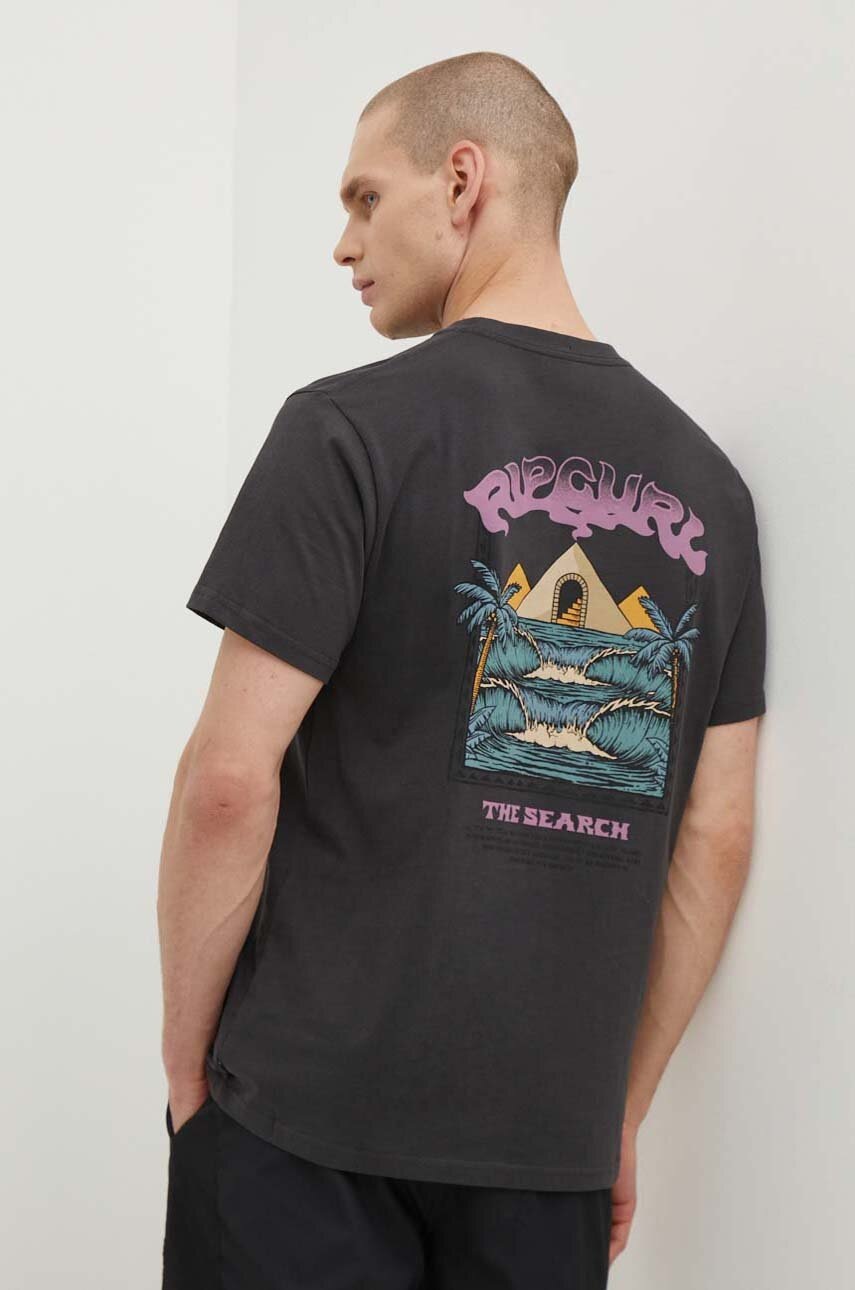 

Памучна тениска Rip Curl в черно с принт, Черен
