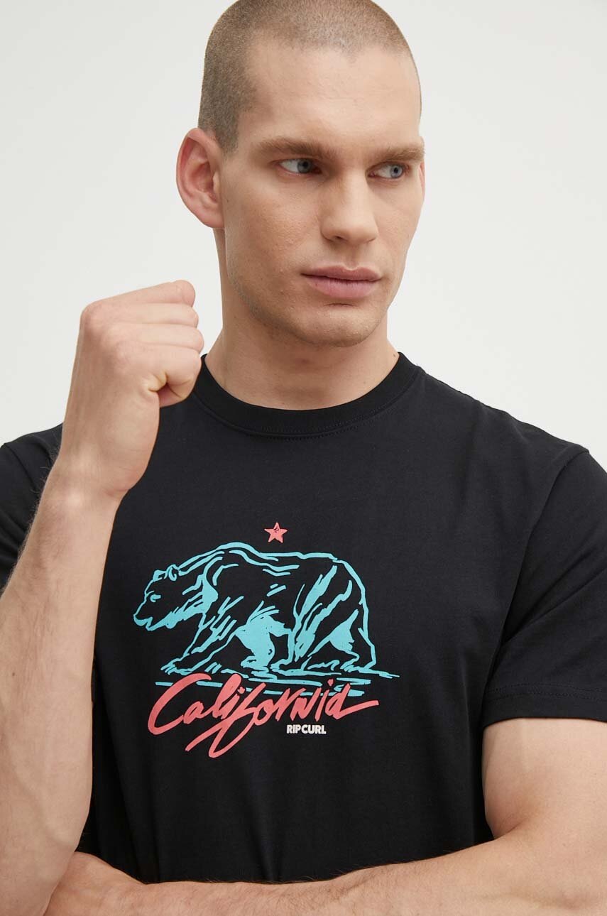 

Памучна тениска Rip Curl в черно с принт, Черен