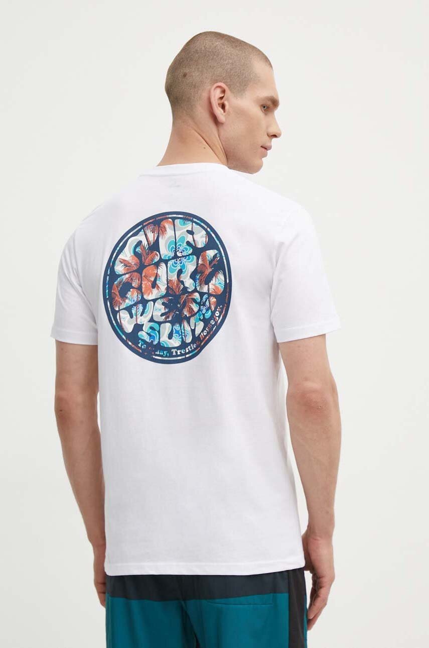 

Памучна тениска Rip Curl в бяло с принт, Бял