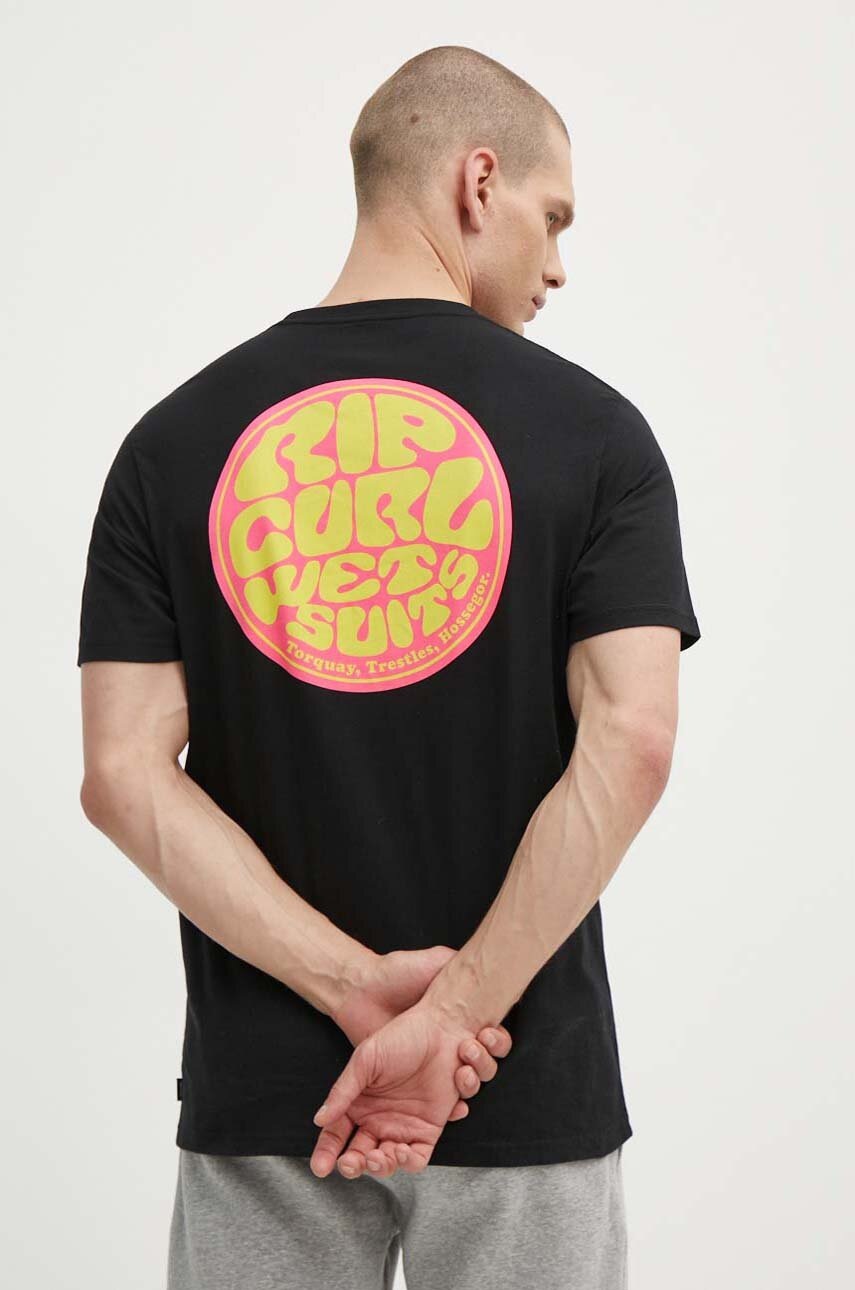 

Памучна тениска Rip Curl в черно с принт, Черен