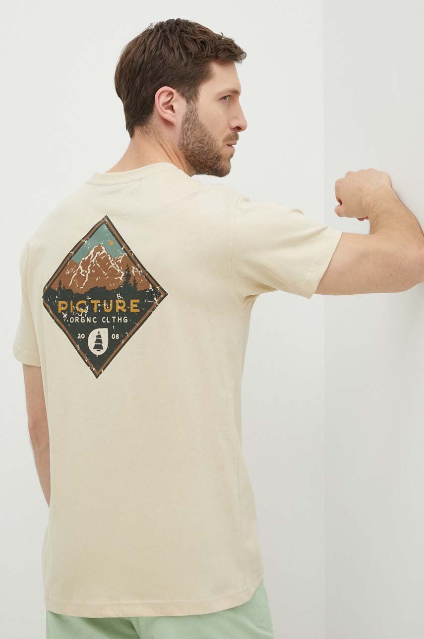 Picture tricou din bumbac Usil barbati, culoarea bej, cu imprimeu, MTS1104