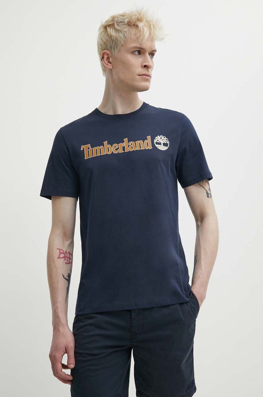 Timberland tricou din bumbac barbati, culoarea albastru marin, cu imprimeu, TB0A5UPQ4331