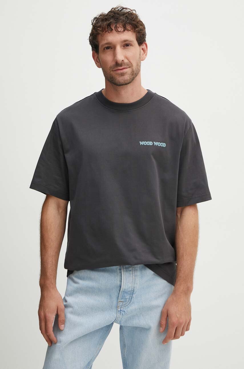 Βαμβακερό μπλουζάκι Wood Wood Haider Tribe ανδρικό, χρώμα: γκρι, 12415705.2507 φωτογραφία