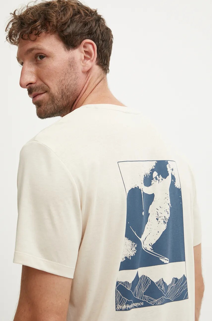 Peak Performance tricou barbati, culoarea bej, cu imprimeu