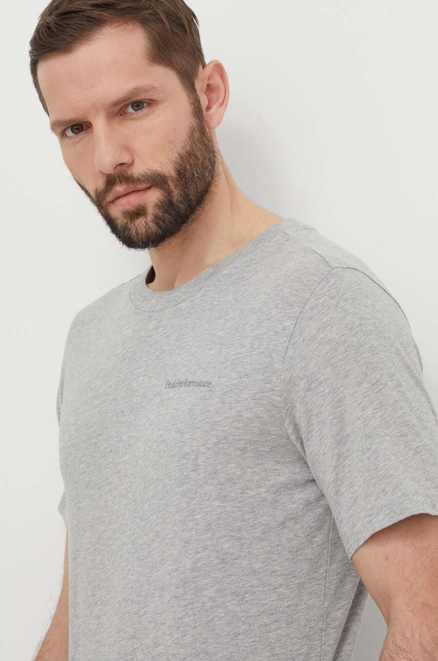 Peak Performance tricou din bumbac barbati, culoarea gri, neted