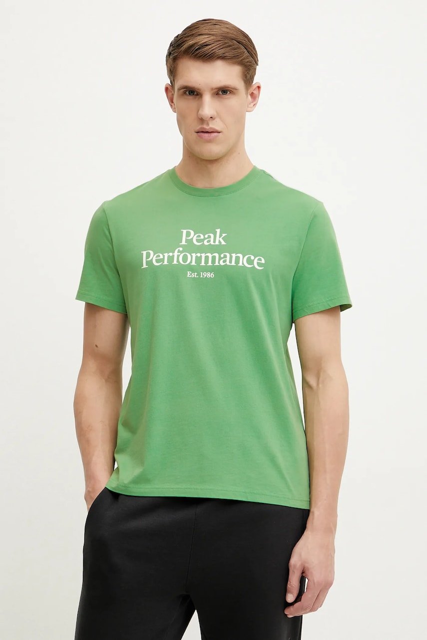 Peak Performance tricou din bumbac barbati, culoarea verde, cu imprimeu Peak Performance tricou din bumbac barbati, culoarea verde, cu imprimeu