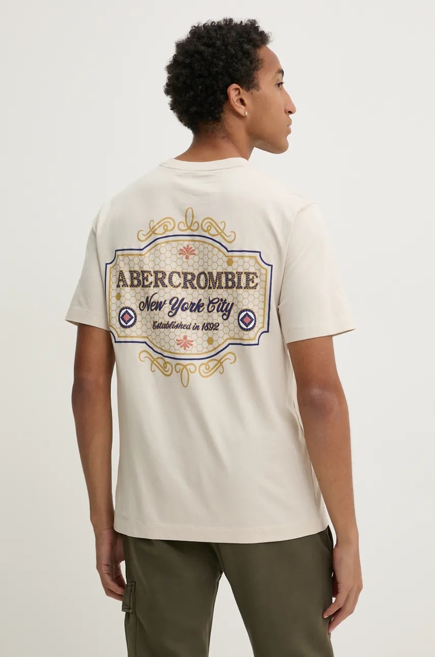 

Памучна тениска Abercrombie & Fitch в бежово с апликация, Бежов
