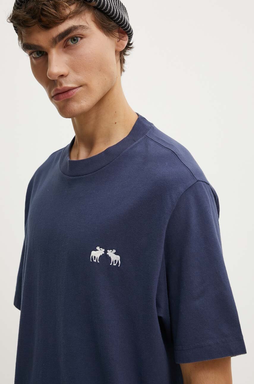 

Памучна тениска Abercrombie & Fitch в тъмносиньо с изчистен дизайн, Тъмносин