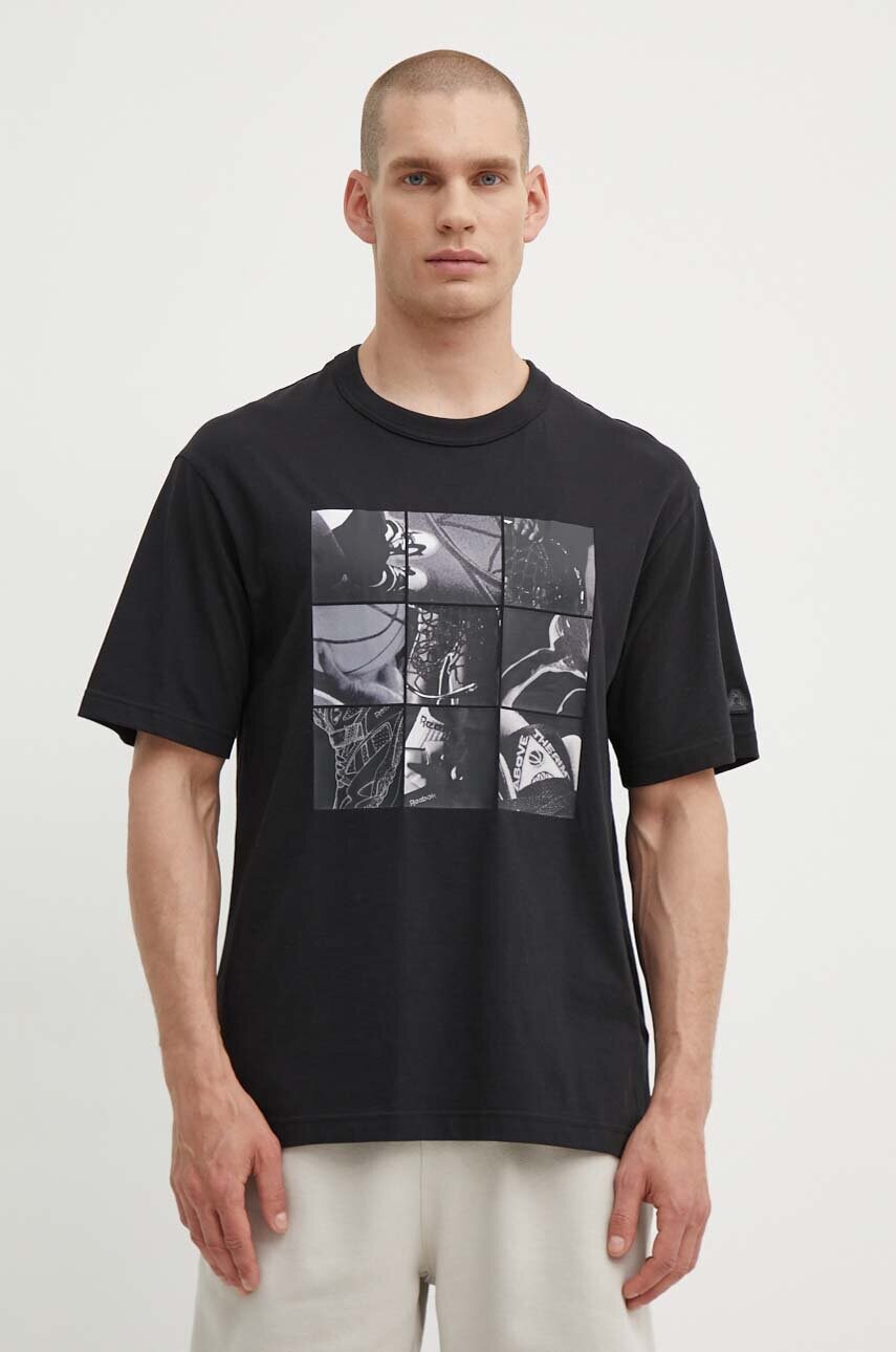 Reebok Classic tricou din bumbac Basketball barbati, culoarea negru, cu imprimeu, 100075508 Reebok Classic tricou din bumbac Basketball barbati, culoarea negru, cu imprimeu, 100075508