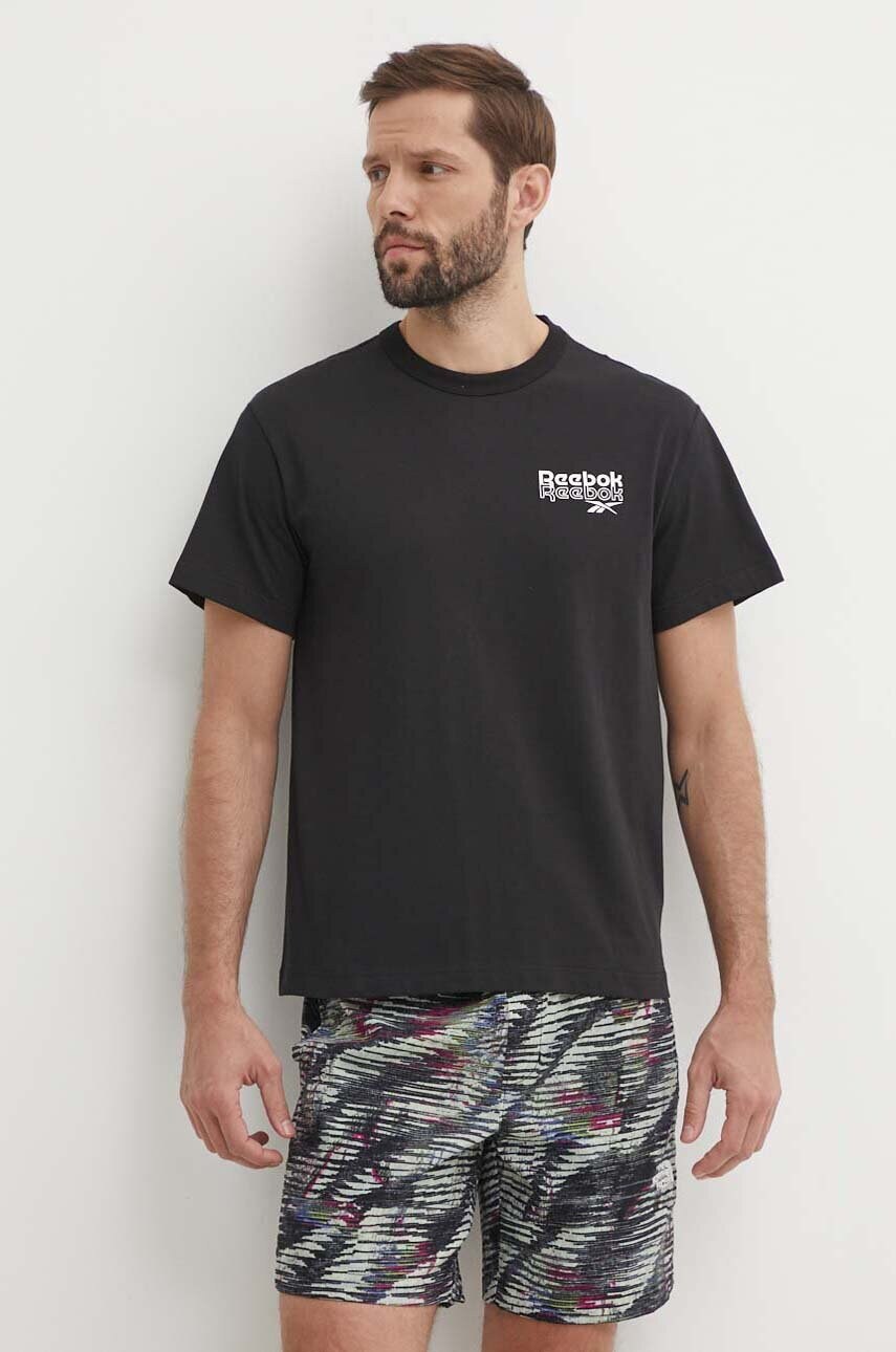 Reebok tricou din bumbac Brand Proud barbati, culoarea negru, cu imprimeu, 100076383