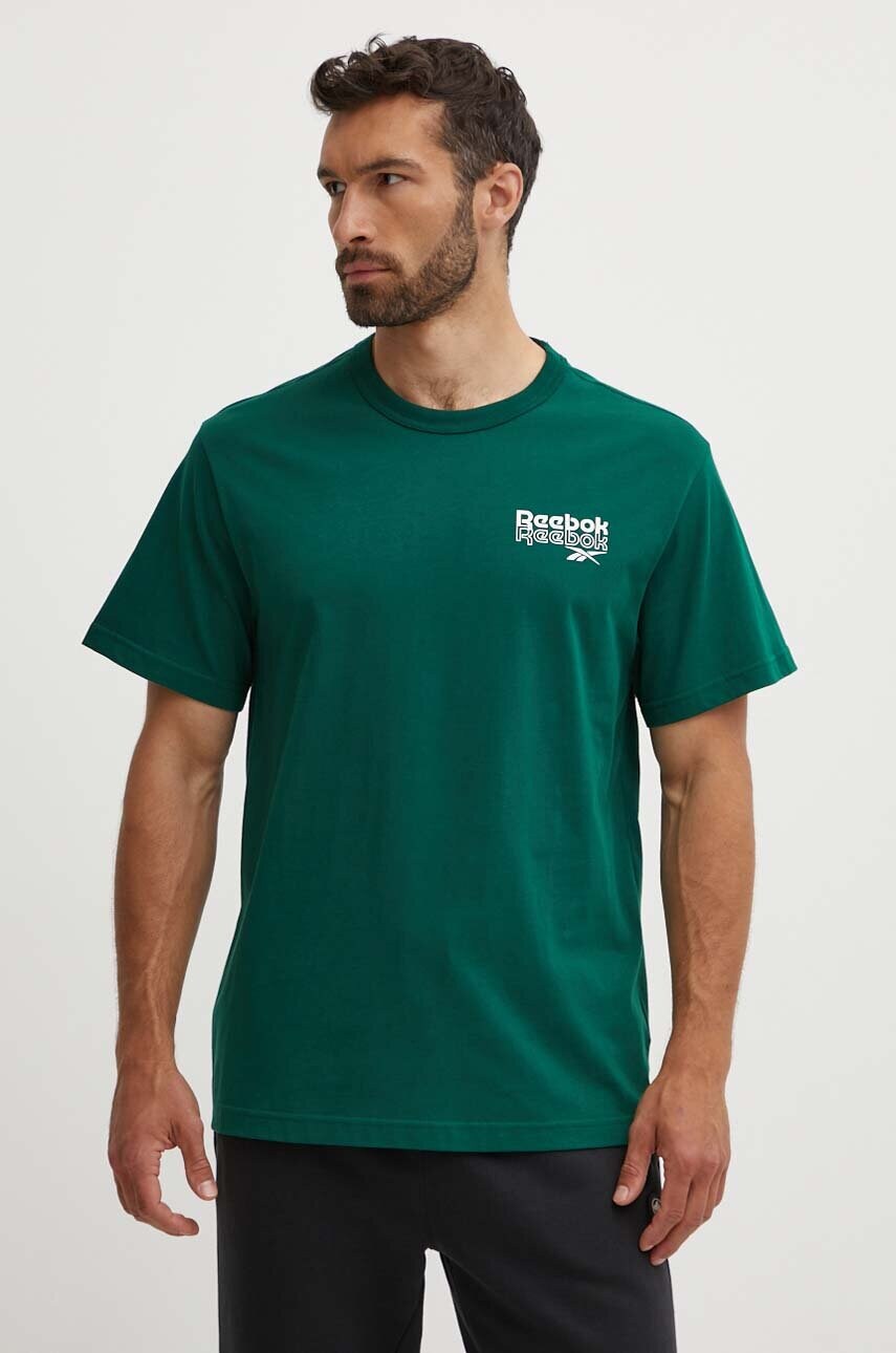 Reebok tricou din bumbac Brand Proud barbati, culoarea verde, cu imprimeu, 100076384