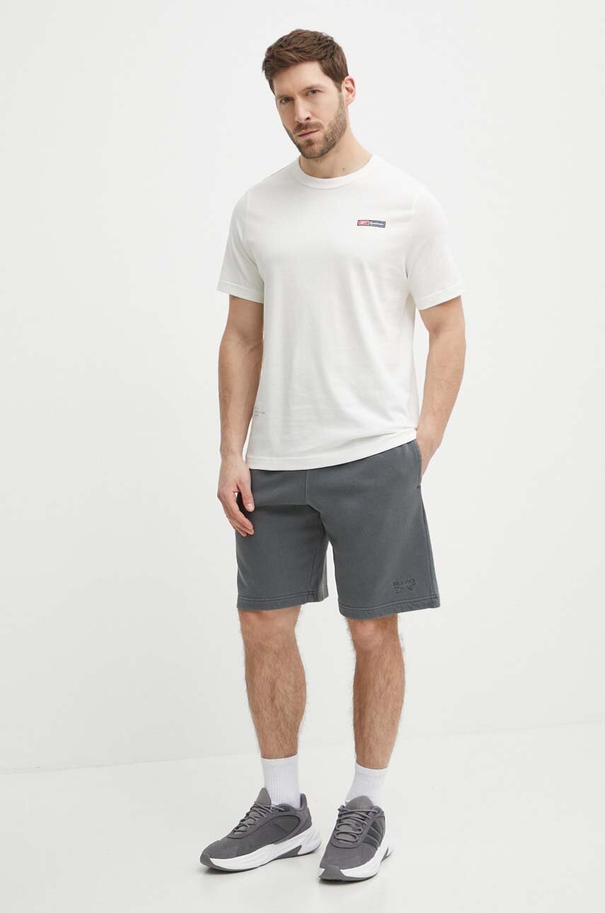 Βαμβακερό μπλουζάκι Reebok ανδρικό, χρώμα: μπεζ, 100075313 φωτογραφία