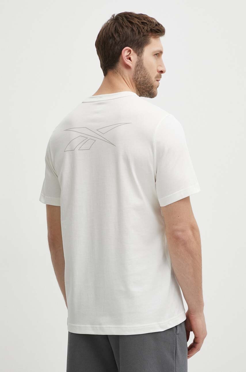 Βαμβακερό μπλουζάκι Reebok ανδρικό, χρώμα: μπεζ, 100075313 φωτογραφία