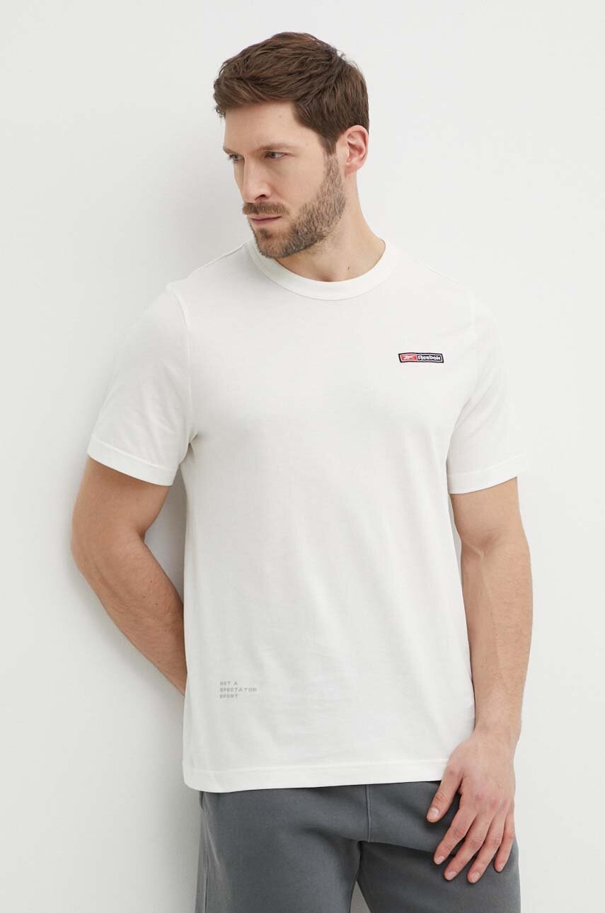 Βαμβακερό μπλουζάκι Reebok ανδρικό, χρώμα: μπεζ, 100075313 φωτογραφία