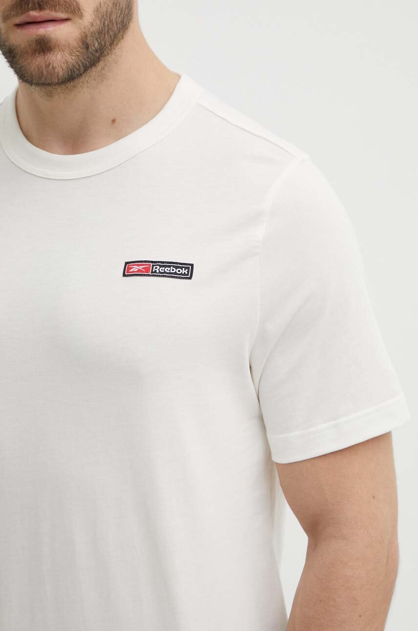 Βαμβακερό μπλουζάκι Reebok ανδρικό, χρώμα: μπεζ, 100075313 φωτογραφία