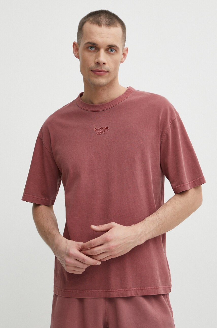 Reebok tricou din bumbac barbati, culoarea roz, neted, 100076357 Reebok tricou din bumbac barbati, culoarea roz, neted, 100076357