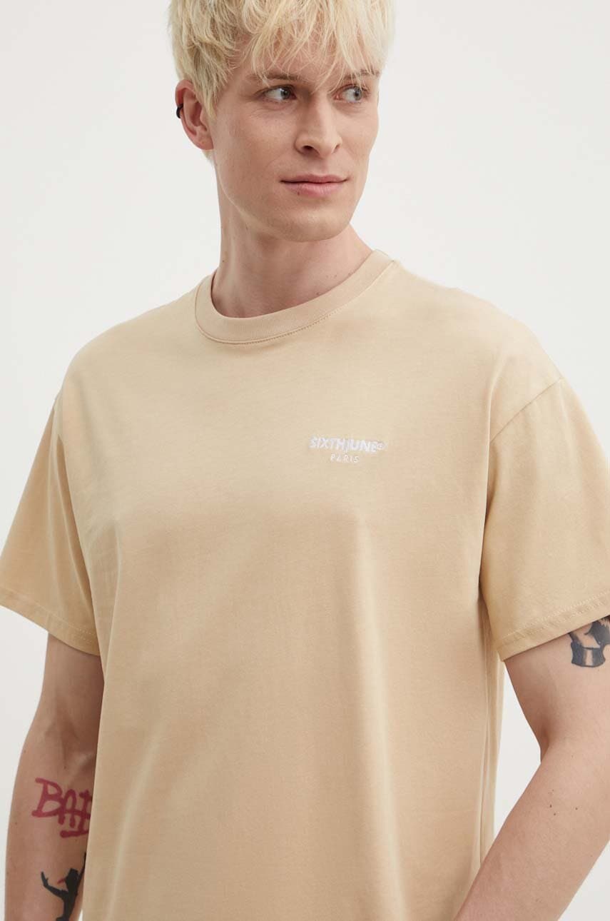 Sixth June tricou din bumbac barbati, culoarea bej, neted Sixth June tricou din bumbac barbati, culoarea bej, neted