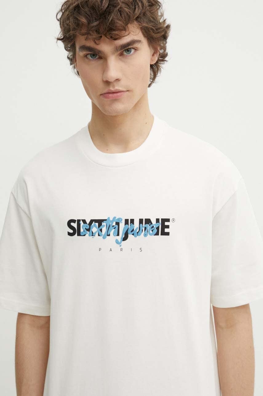 Sixth June tricou din bumbac barbati, culoarea bej, cu imprimeu Sixth June tricou din bumbac barbati, culoarea bej, cu imprimeu
