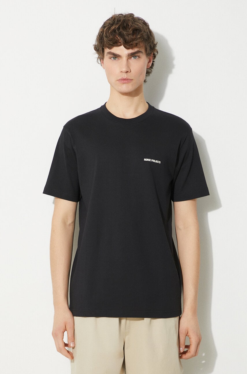 Norse Projects tricou din bumbac Johannes Organic Logo barbati, culoarea negru, neted, N01.0606.9999