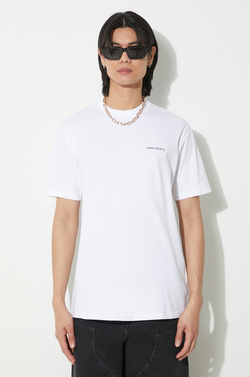 Norse Projects tricou din bumbac Johannes barbati, culoarea alb, cu imprimeu, N01.0606.0001 Norse Projects tricou din bumbac Johannes barbati, culoarea alb, cu imprimeu, N01.0606.0001