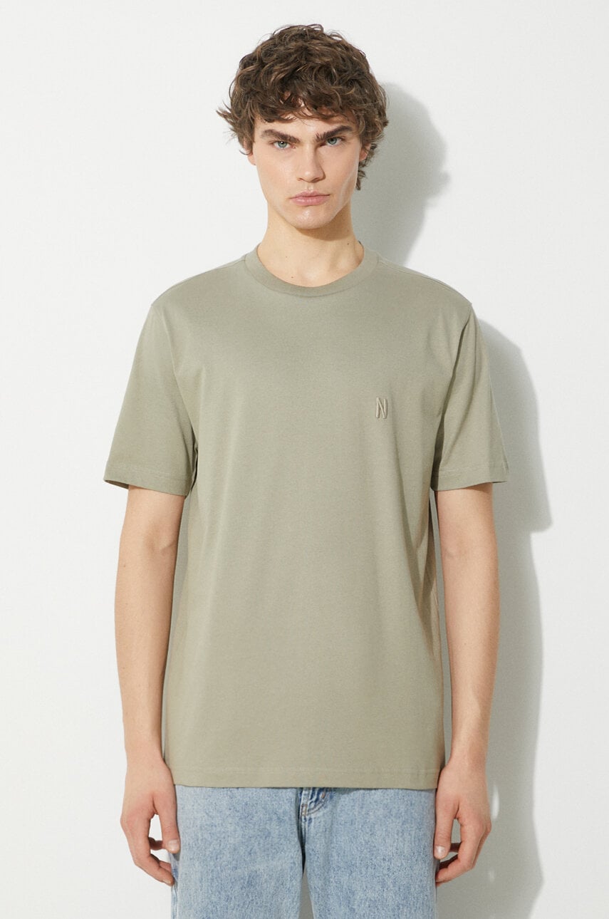 Norse Projects tricou din bumbac Johannes Organic N Logo barbati, culoarea bej, neted, N01.0643.2053 Norse Projects tricou din bumbac Johannes Organic N Logo barbati, culoarea bej, neted, N01.0643.2053