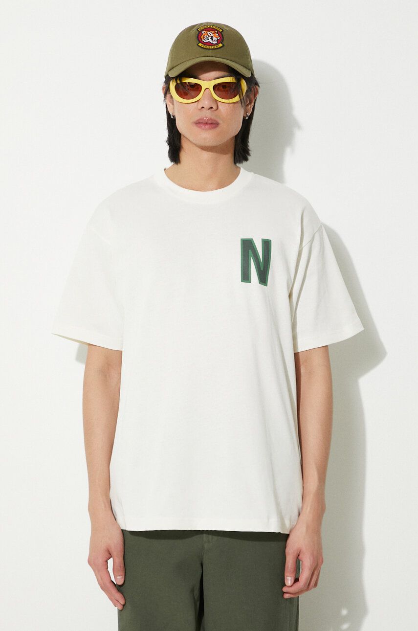 Norse Projects tricou din bumbac Simon Loose Organic barbati, culoarea bej, cu imprimeu, N01.0659.0957