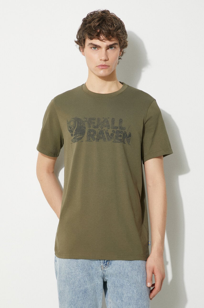 Fjallraven tricou Lush Logo T-shirt M barbati, culoarea verde, modelator, F12600219.625 Fjallraven tricou Lush Logo T-shirt M barbati, culoarea verde, modelator, F12600219.625