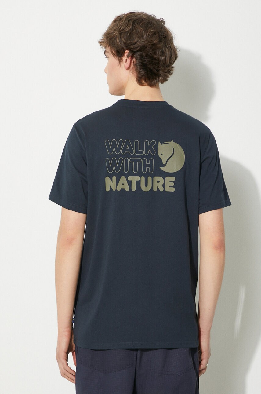 Fjallraven tricou Walk With Nature T-shirt M barbati, culoarea albastru marin, modelator, F12600216.555 Fjallraven tricou Walk With Nature T-shirt M barbati, culoarea albastru marin, modelator, F12600216.555