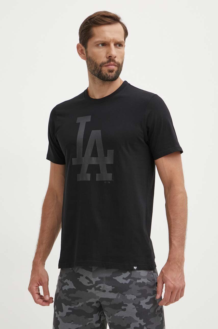 Βαμβακερό μπλουζάκι 47 brand MLB Los Angeles Dodgers ανδρικό, χρώμα: μαύρο, BB012TEMIME601215JK