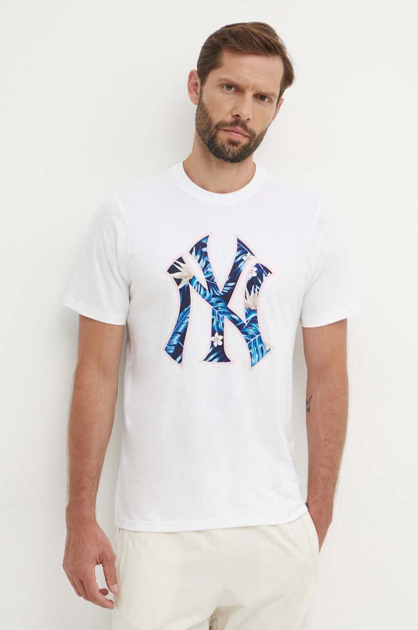 47 brand tricou din bumbac MLB New York Yankees barbati, culoarea alb, cu imprimeu, BB017TEMECH610503WW 47 brand tricou din bumbac MLB New York Yankees barbati, culoarea alb, cu imprimeu, BB017TEMECH610503WW