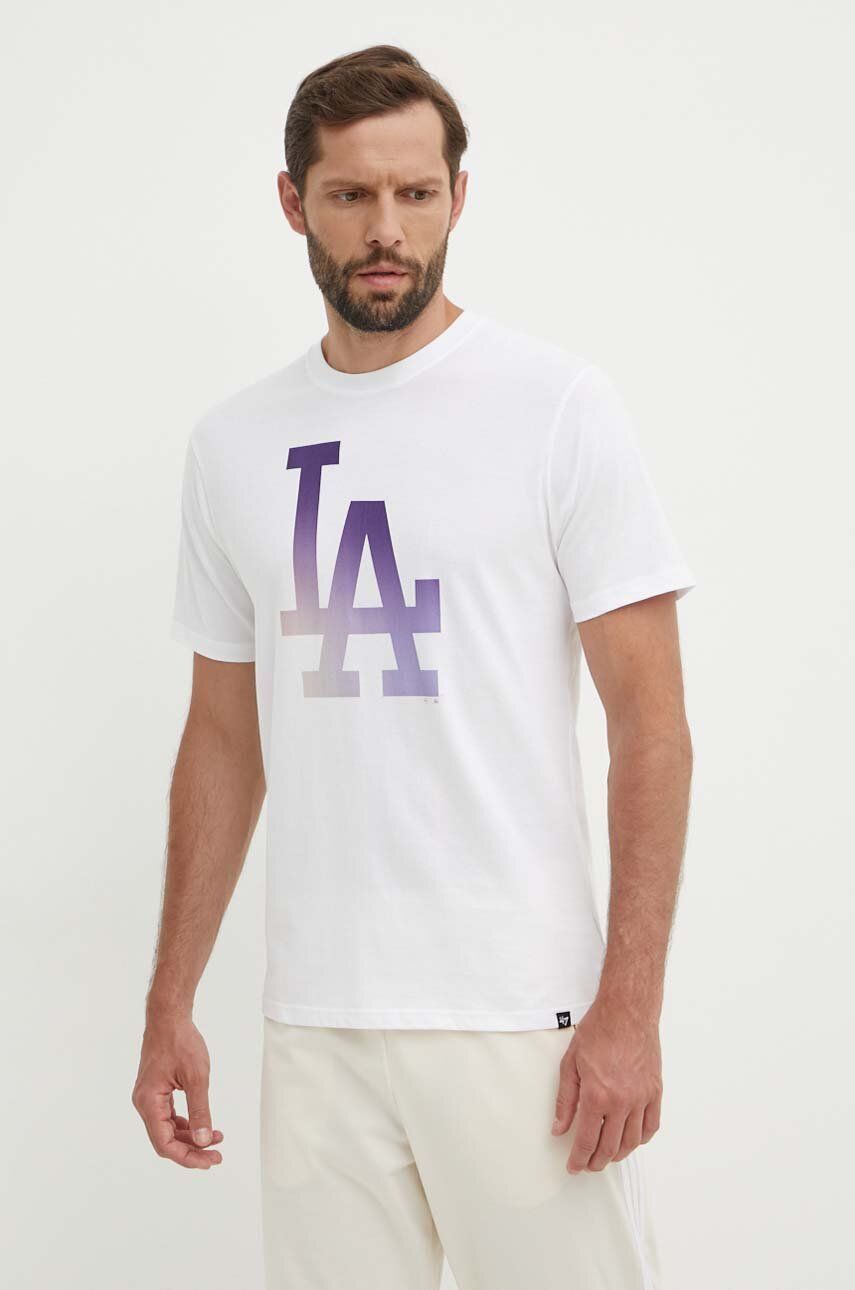 47 brand tricou din bumbac MLB Los Angeles Dodgers barbati, culoarea alb, cu imprimeu, BB012TEMECH618800WW