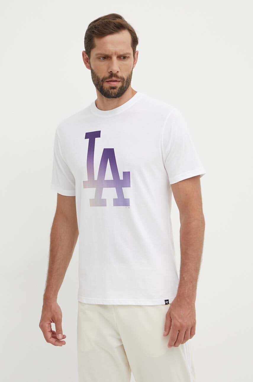 47 brand tricou din bumbac MLB Los Angeles Dodgers barbati, culoarea alb, cu imprimeu, BB012TEMECH618800WW 47 brand tricou din bumbac MLB Los Angeles Dodgers barbati, culoarea alb, cu imprimeu, BB012TEMECH618800WW