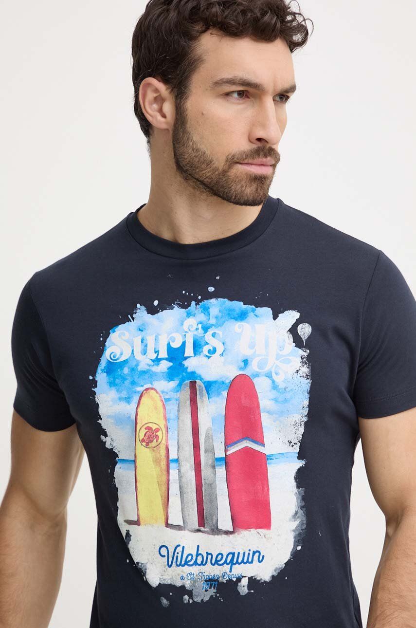 Vilebrequin tricou din bumbac PORTISOL barbati, culoarea albastru marin, cu imprimeu, PTSAP385