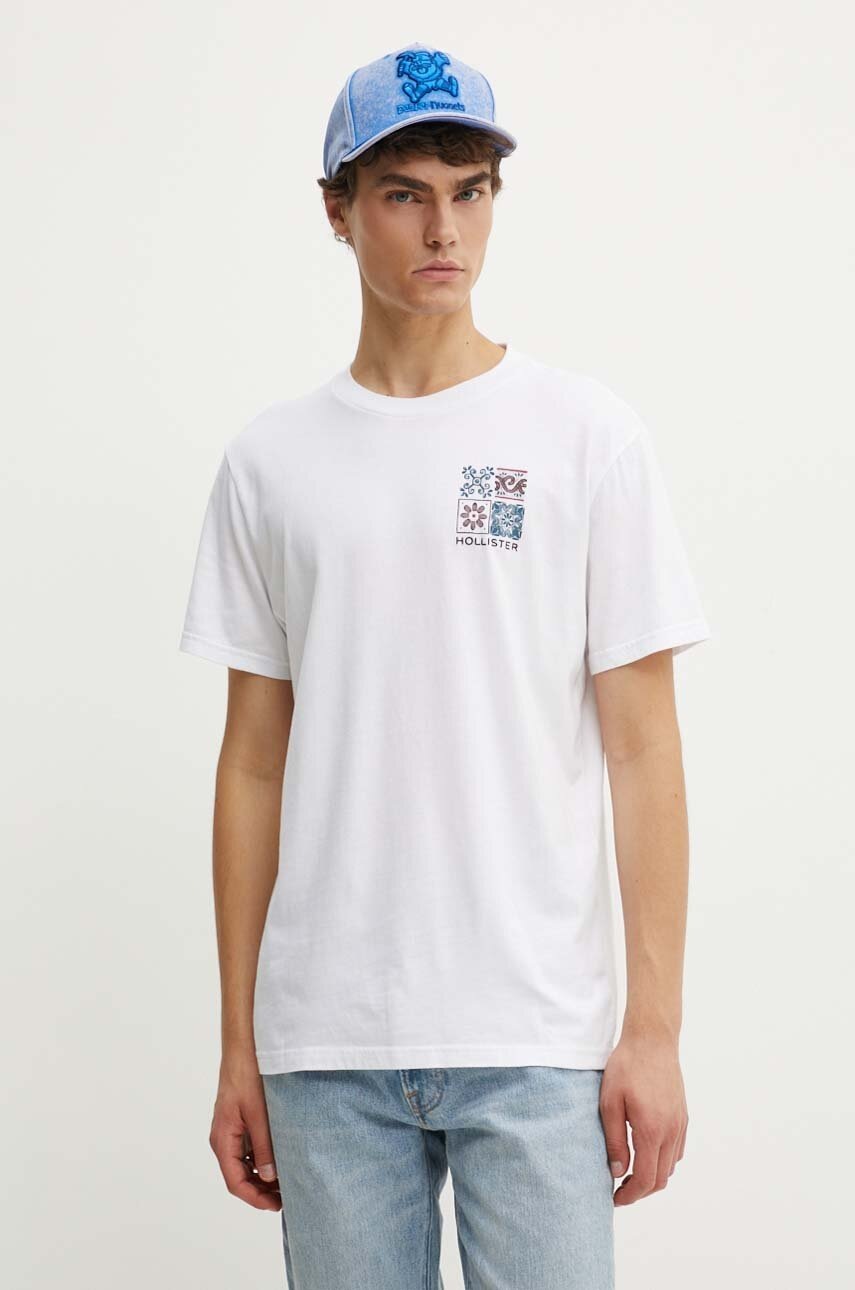 

Памучна тениска Hollister Co. в бяло с принт, Бял