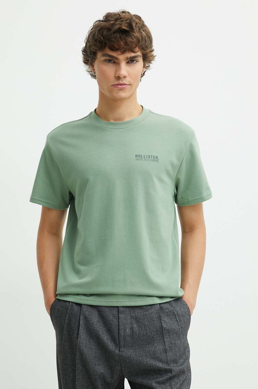 Hollister Co. tricou barbati, culoarea verde, cu imprimeu