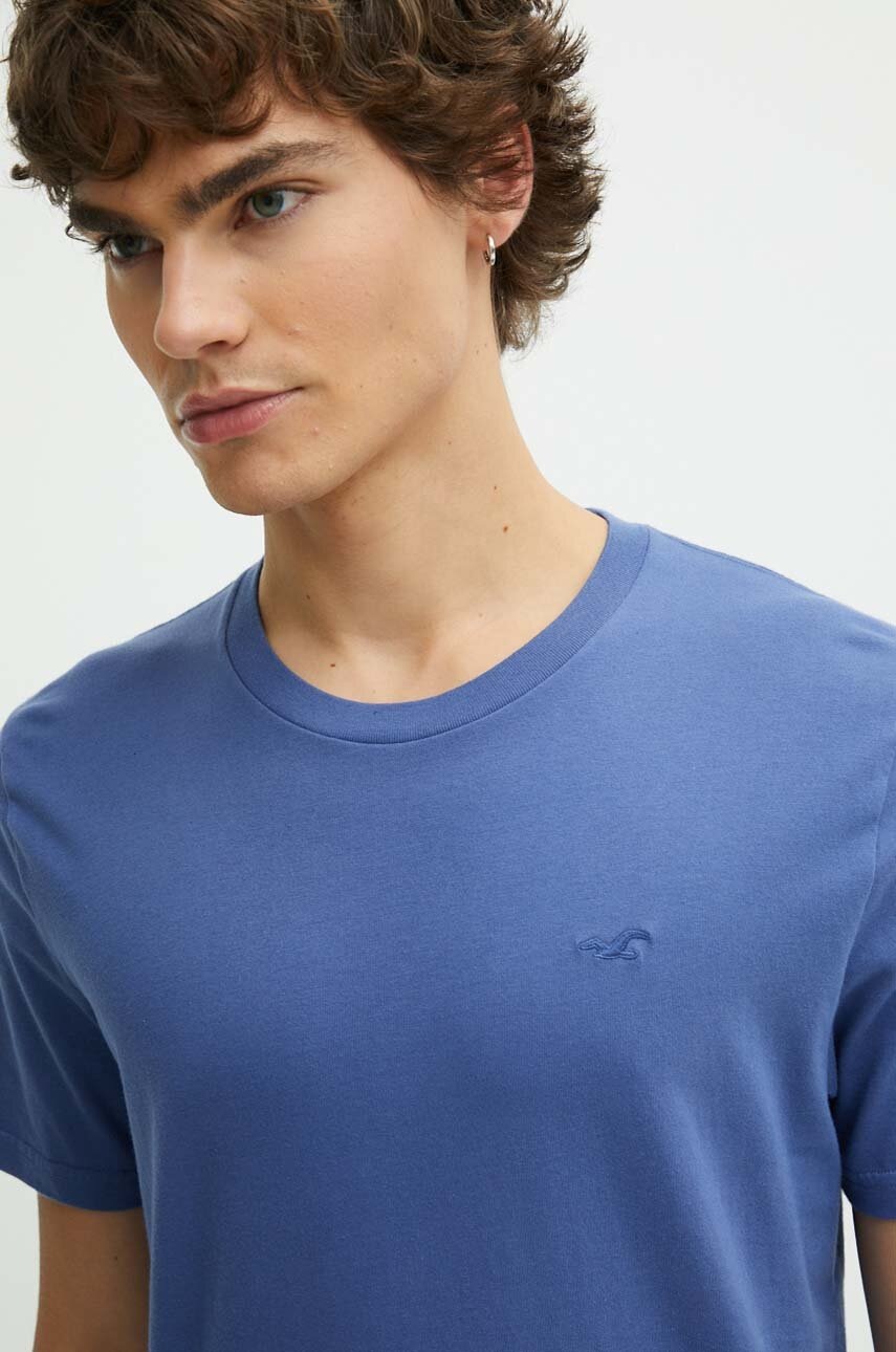 

Памучна тениска Hollister Co. в синьо с изчистен дизайн, Син